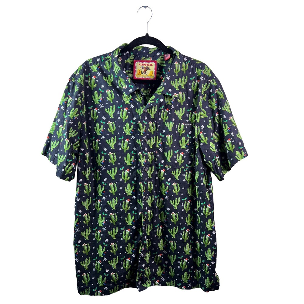 Cinch Christmas Cactus Camp Shirt 2010s Men's XL Western